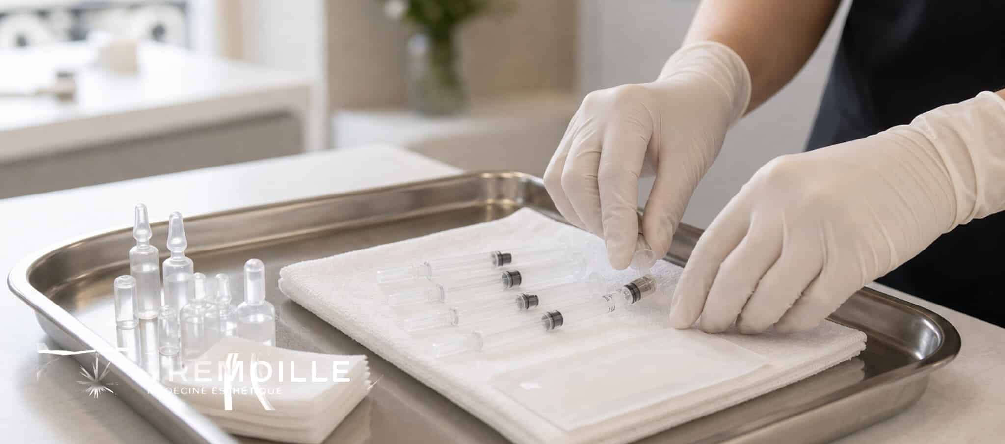 Preparation sterile d une seance de mesotherapie du visage