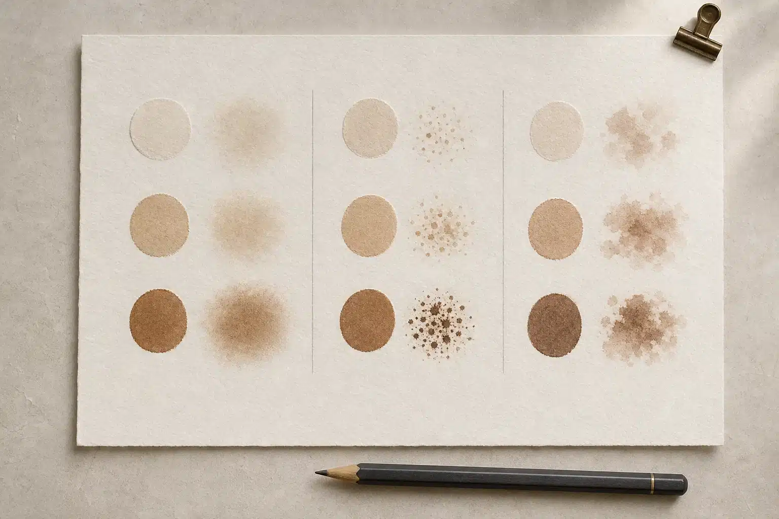 Schéma illustratif de trois répartitions de pigmentation sur plusieurs teintes de peau